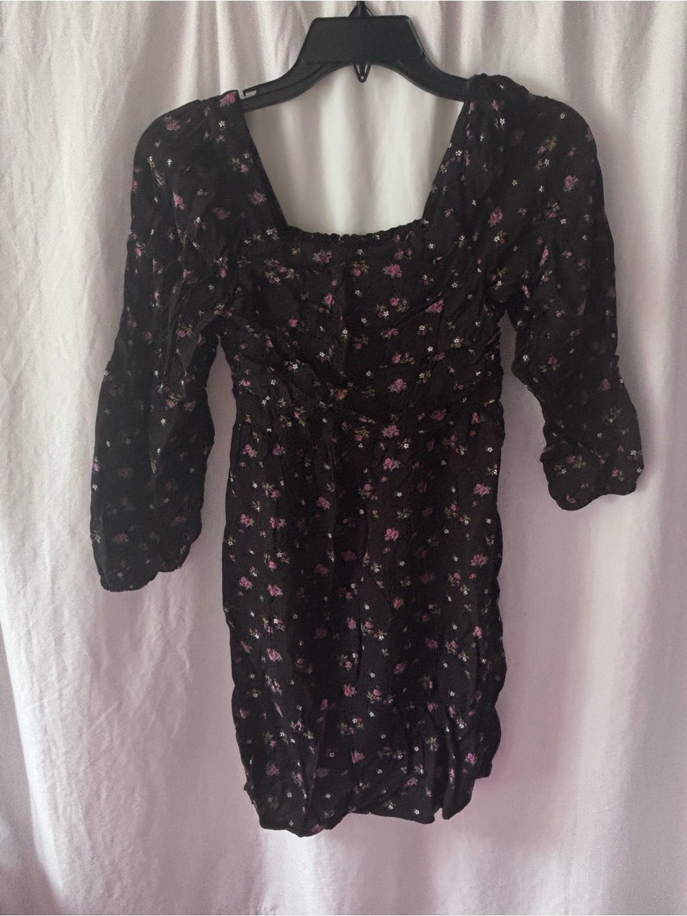 GAP Black Dress with Pink Floral Print and Square Neck